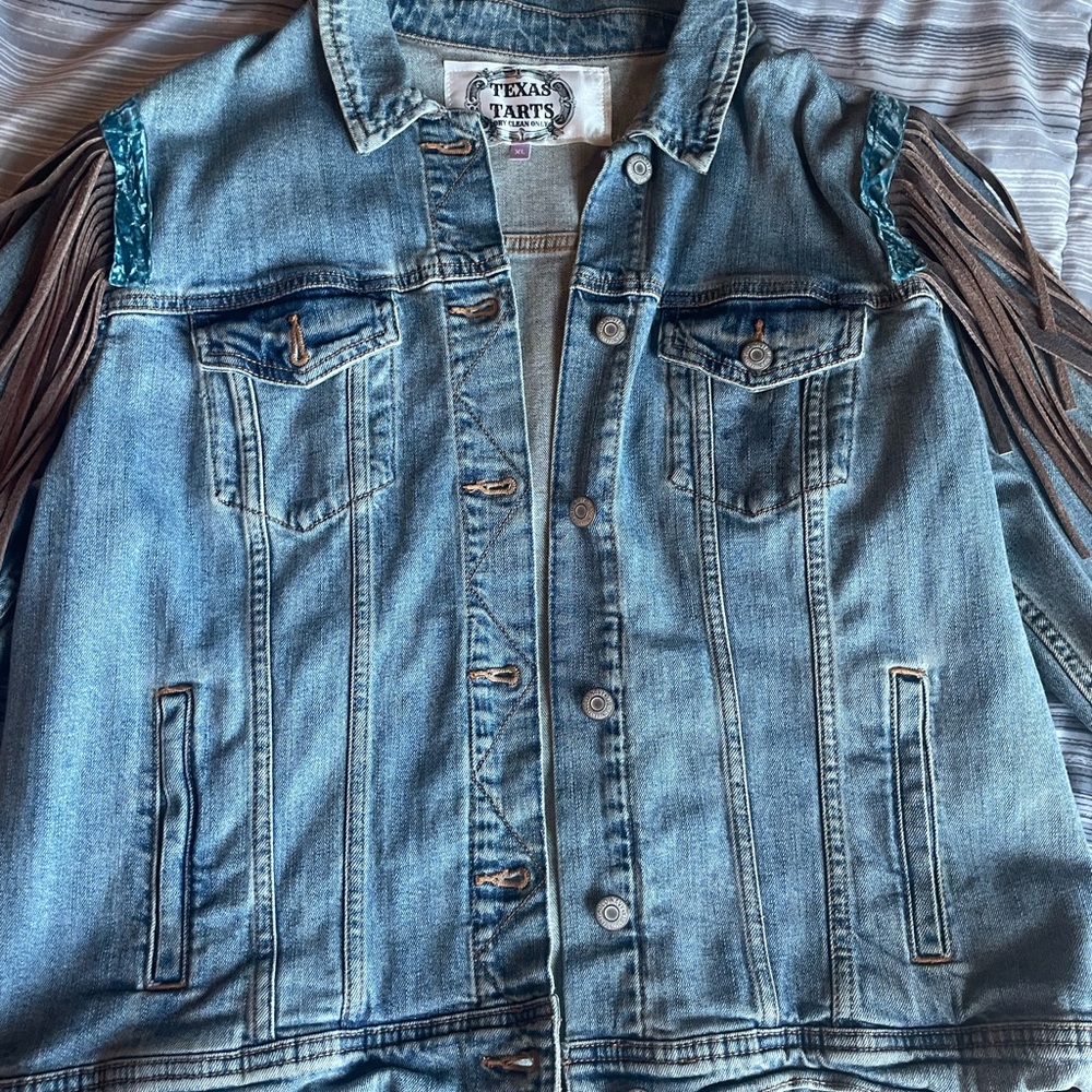 Old Navy Vintage Style Texas Tart Denim Jacket with Fringe